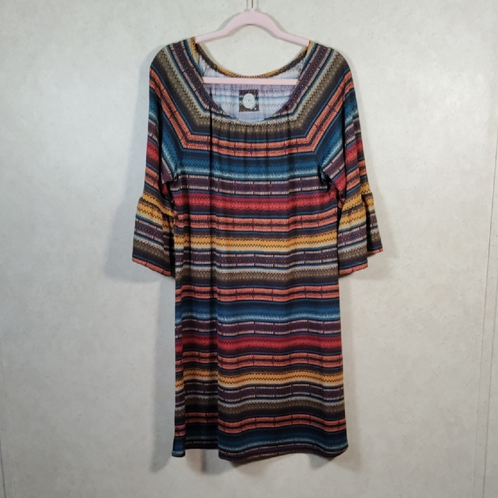 Double D Ranch Striped Midi Dress in Teal, Rust, Mustard, Brown
